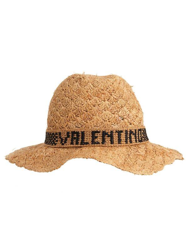 【二手】VALENTINO 刺繡緞帶拉菲草鉤針編織帽子