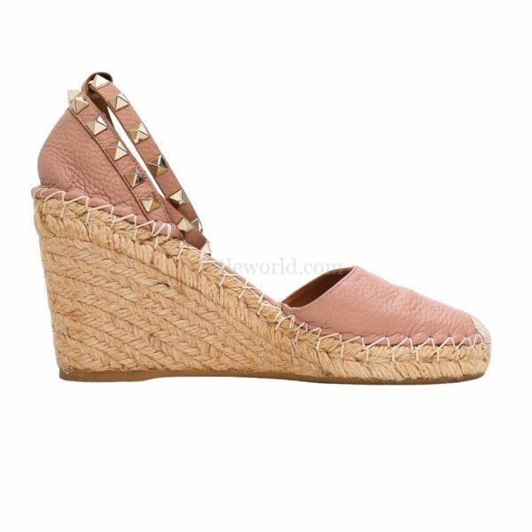 【二手】VALENTINO ROCKSTUD 坡跟草編涼鞋 37 E21125