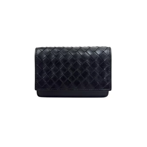 【二手】BOTTEGA VENETA 黑色 織皮卡包 PD2459