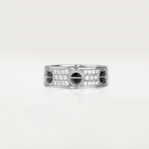 【二手】CARTIER LOVE 18K白金陶瓷鑽石戒指 54 RR2575