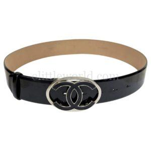 【二手】CHANEL CC 黑色漆皮皮帶 75 PD2546