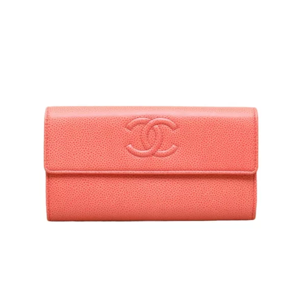 【中古】CHANEL 粉橘色長錢包 PD2592