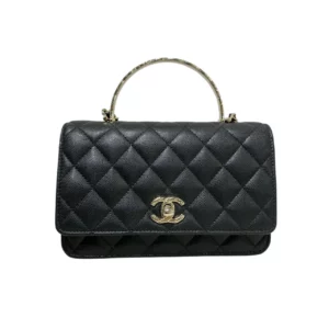 【未使用品】CHANEL WOC 19 黑色翻蓋鏈單肩包 PD2438