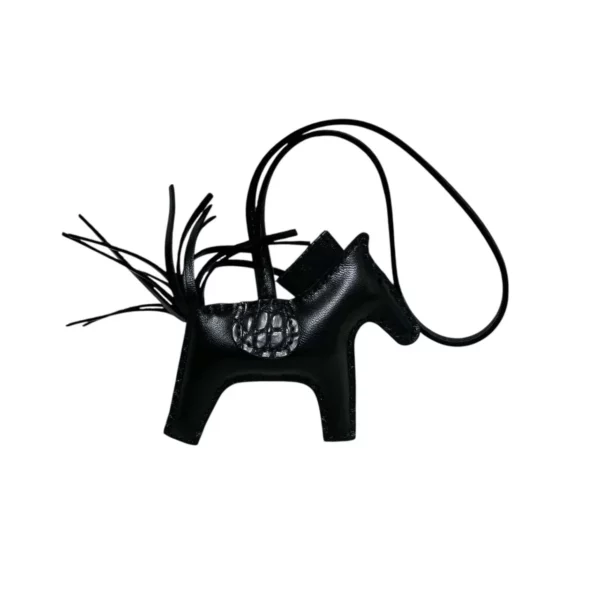 【未使用品】HERMES RODEO PM 全黑拼鱷魚皮馬仔小號掛飾 PD2434