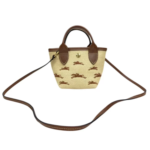 【二手】LONGCHAMP LE PANIER PLIAGE 刺繡 草編 斜背袋 PD2532