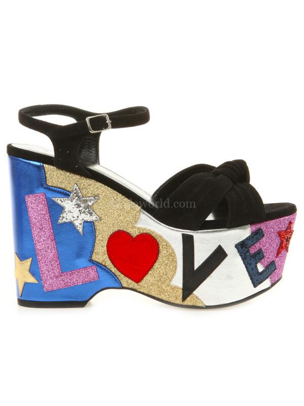 【二手】SAINT LAURENT LOVE 麂皮坡跟涼鞋 36