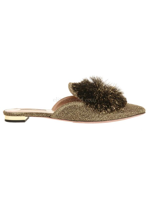 【二手】AQUAZZURA 絨球細節穆勒鞋 37.5