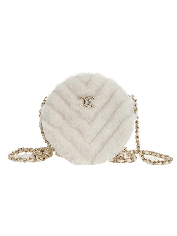 【二手】CHANEL 毛絨圓餅斜跨包