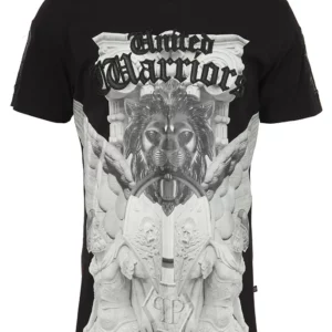 【二手】PHILIPP PLEIN 圖案刺繡拼接T恤 L