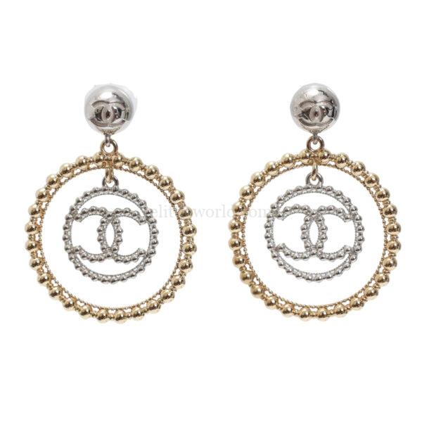 【二手】CHANEL CC 圓形吊墜耳環 E24719