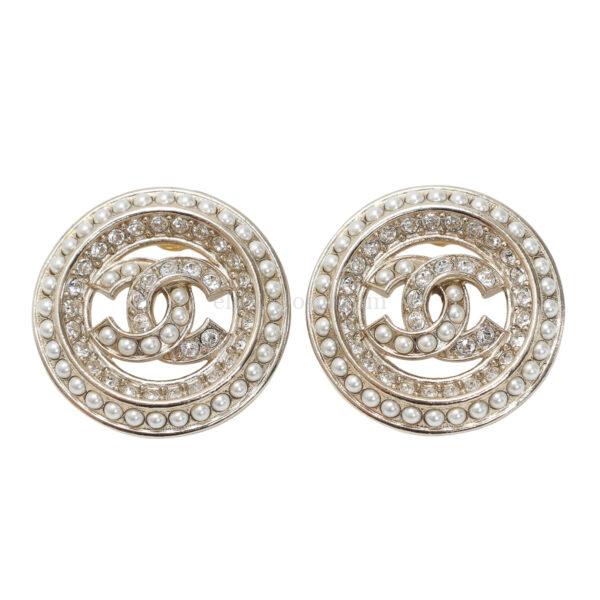 【未使用品】CHANEL CC 圓形珍珠水晶耳環 E24844