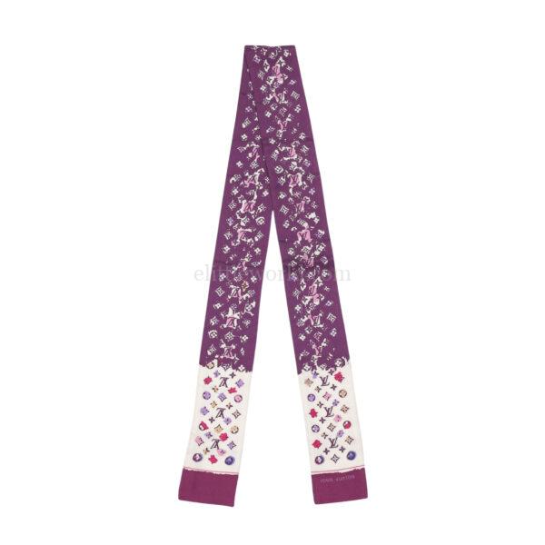【二手】LOUIS VUITTON SILK PURPLE SIGNATURE 長絲巾 E24687