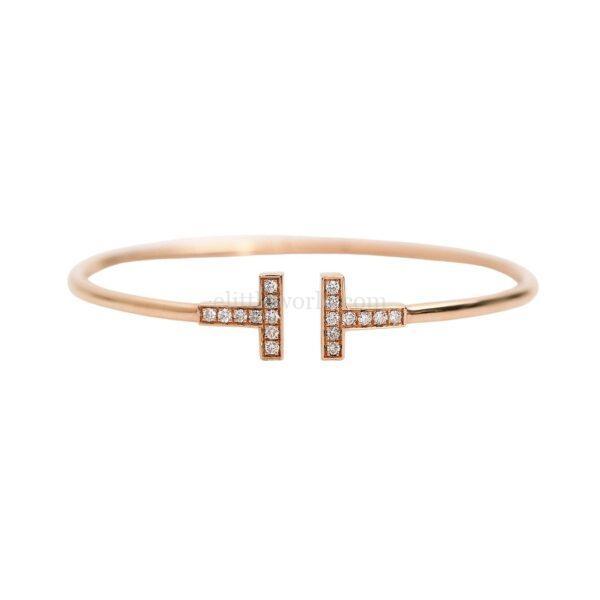 【二手】TIFFANY & CO. TIFFANY T 18K 玫瑰金鑽石線形手環 E24827