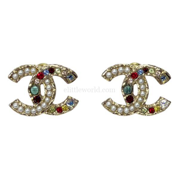 【二手】CHANEL CC 水鑽珍珠耳環 PD2948