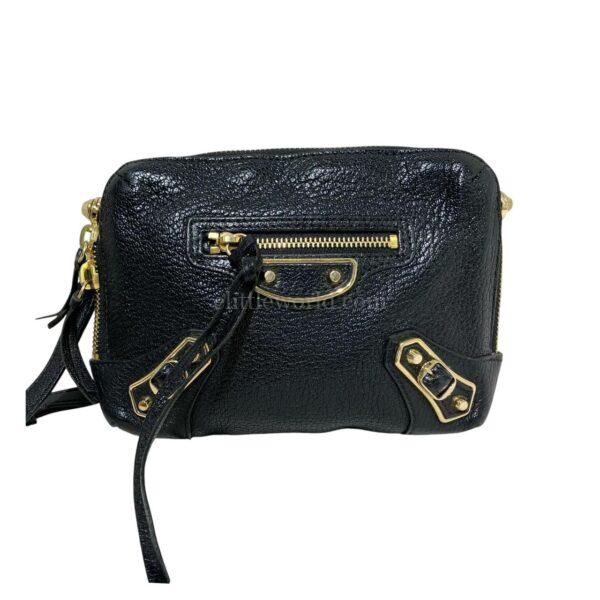 【二手】BALENCIAGA 黑金機車斜挎包 PD2987