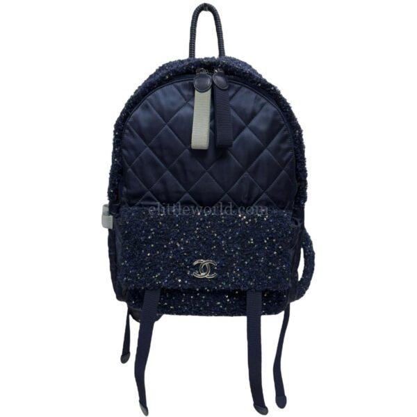 【二手】CHANEL CC 粗花呢 亮片 深藍色 背包 PD3078