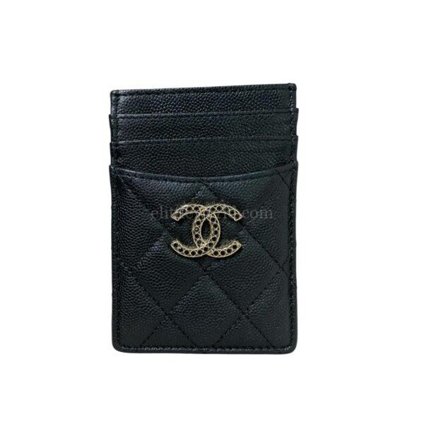 【未使用品】CHANEL 黑鑽荔枝皮卡包 PD3096