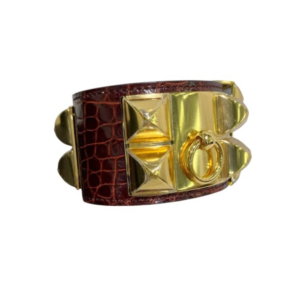 【未使用品】HERMES COLLIER DE CHIEN 鰐魚皮 手鐲 PD3193
