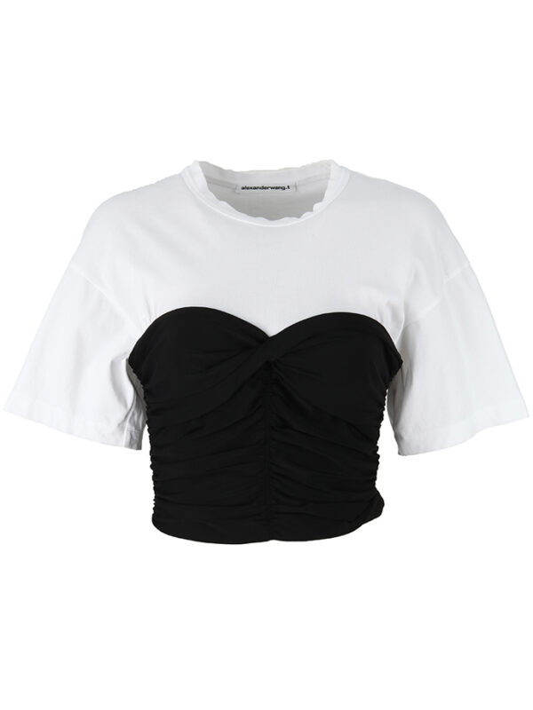 【二手】T BY ALEXANDER WANG 褶飾拼色T恤 S