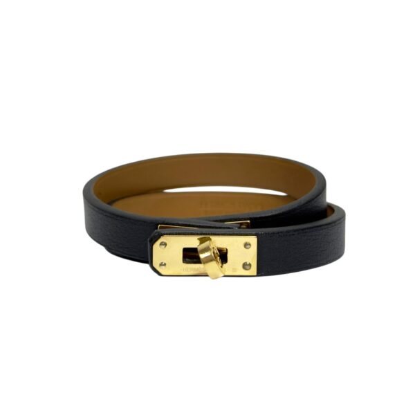 【二手】 HERMES MINI  KELLY 黑金色 雙圈手帶 T2 PD3384
