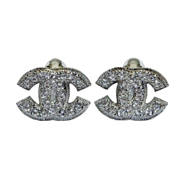 【二手】CHANEL CC 水鑽 銀色 夾耳環 PD3427