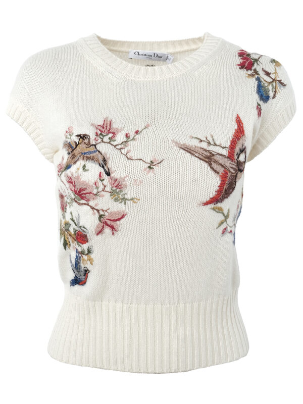 【二手】DIOR 圖案刺繡羊絨背心 36