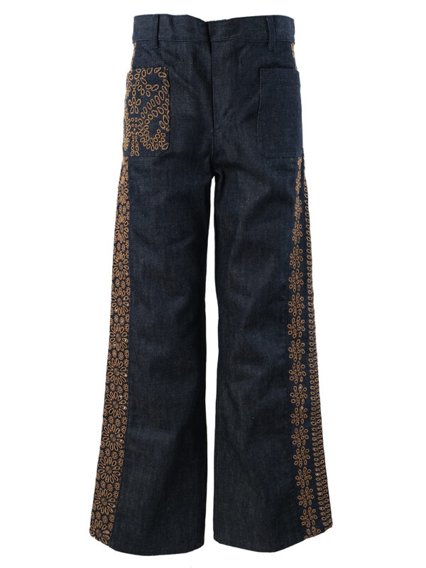 【二手】DIOR 鏤空刺繡直筒牛仔褲 36