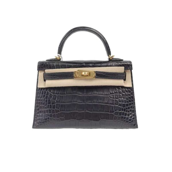 【二手】HERMES KELLY MINI 鱷魚皮二代迷你手袋 89 黑色 YY2650
