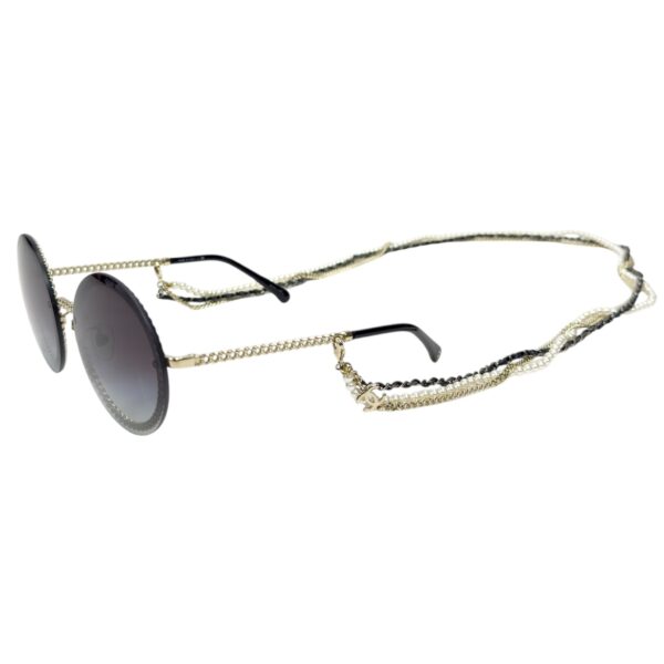 【二手】CHANEL CC 珍珠鏈條 圓形太陽眼鏡 PD3638