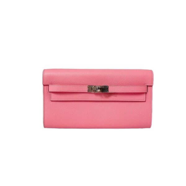 【二手】HERMES KELLY TO GO 肩帶錢包 櫻花粉色 PD3643