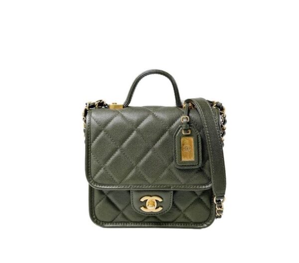 【二手】CHANEL SCHOOL MEMORY 迷你手挽垂蓋手袋 綠色 PD3676