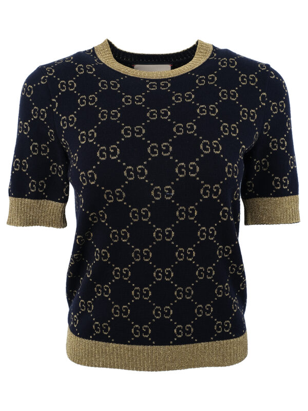 【二手】GUCCI GG 棉質金銀絲線上衣 XS